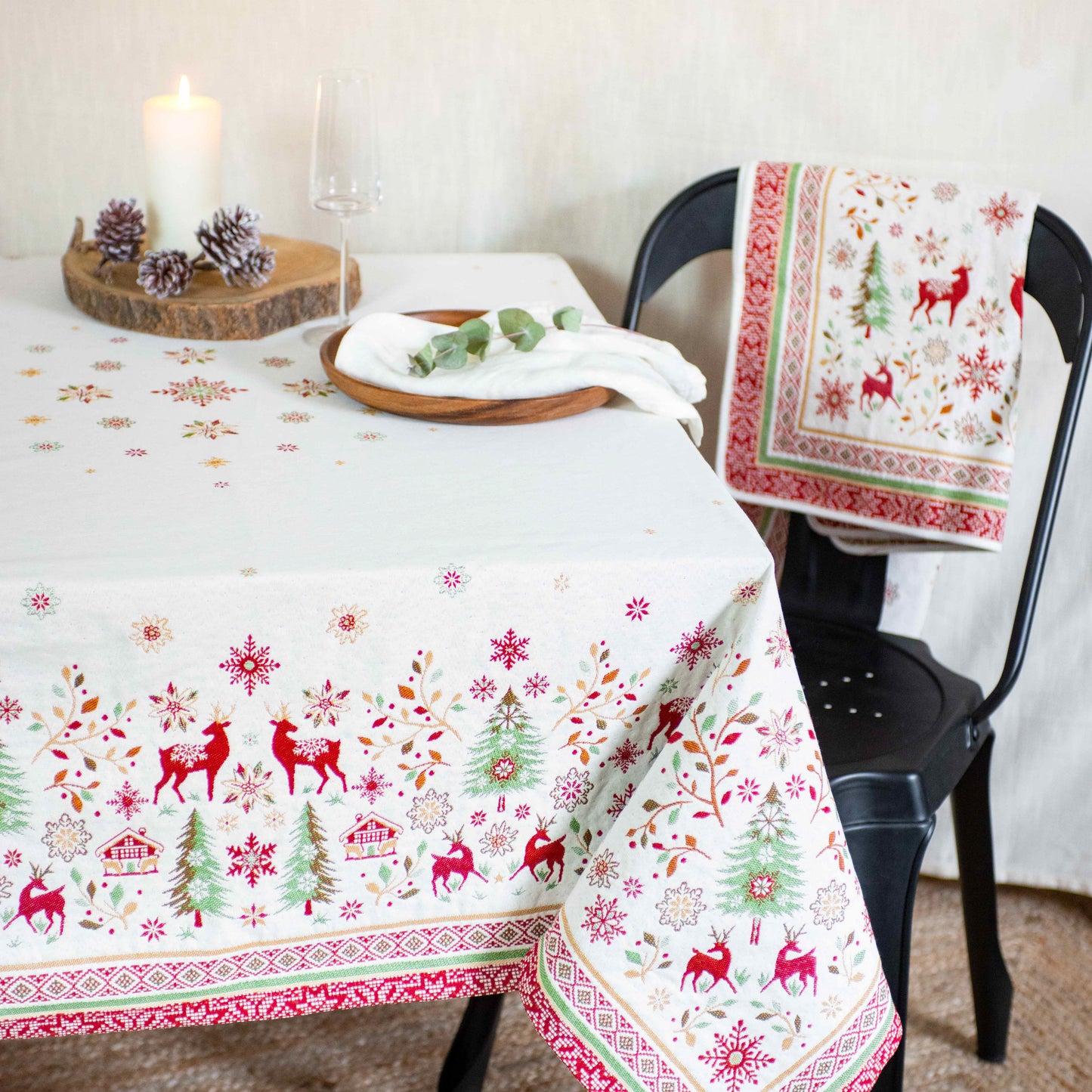 Vallee Ecru Holiday Square French Jacquard Table Cover