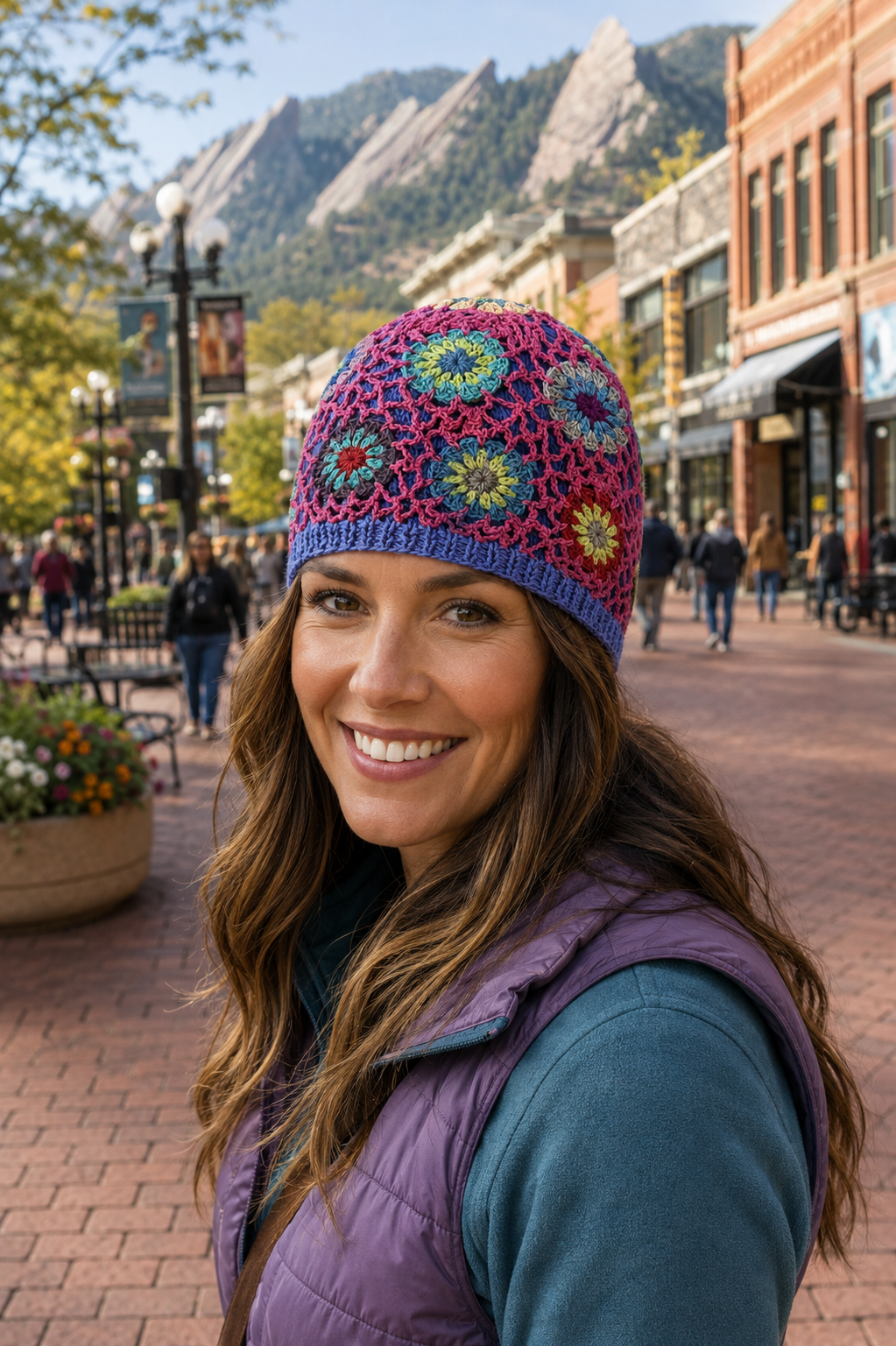 Crochet Beanie Hat Flowers