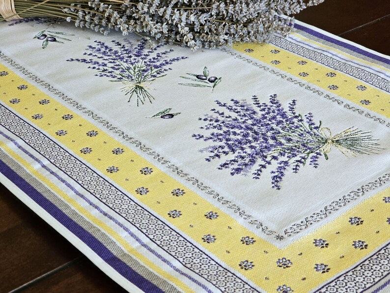 Castillon Lavender Yellow French Jacquard Table Runner