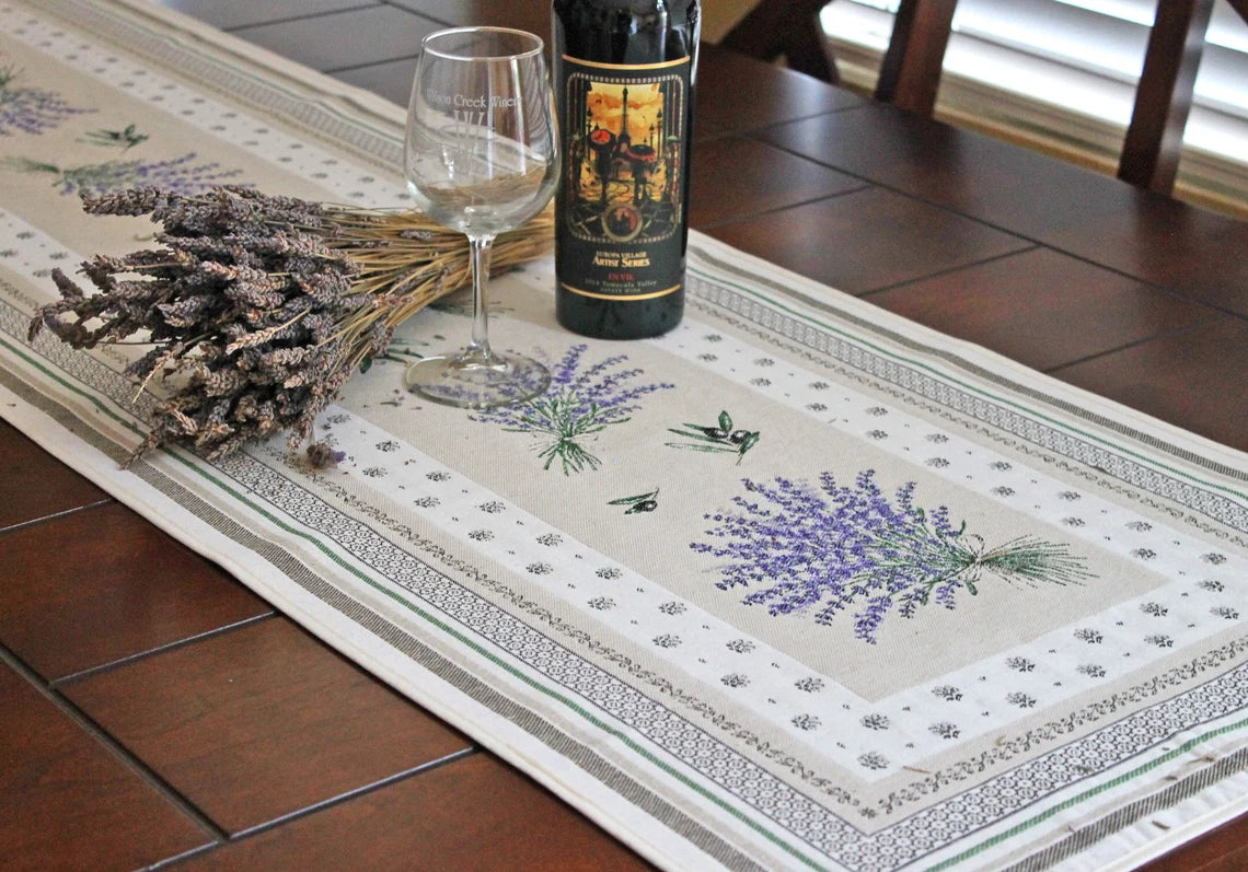 Castillon Lavender Ecru French Jacquard Table Runner