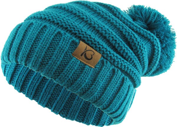 CHUNK POM POM CABLE KNIT RIBBED BEANIE