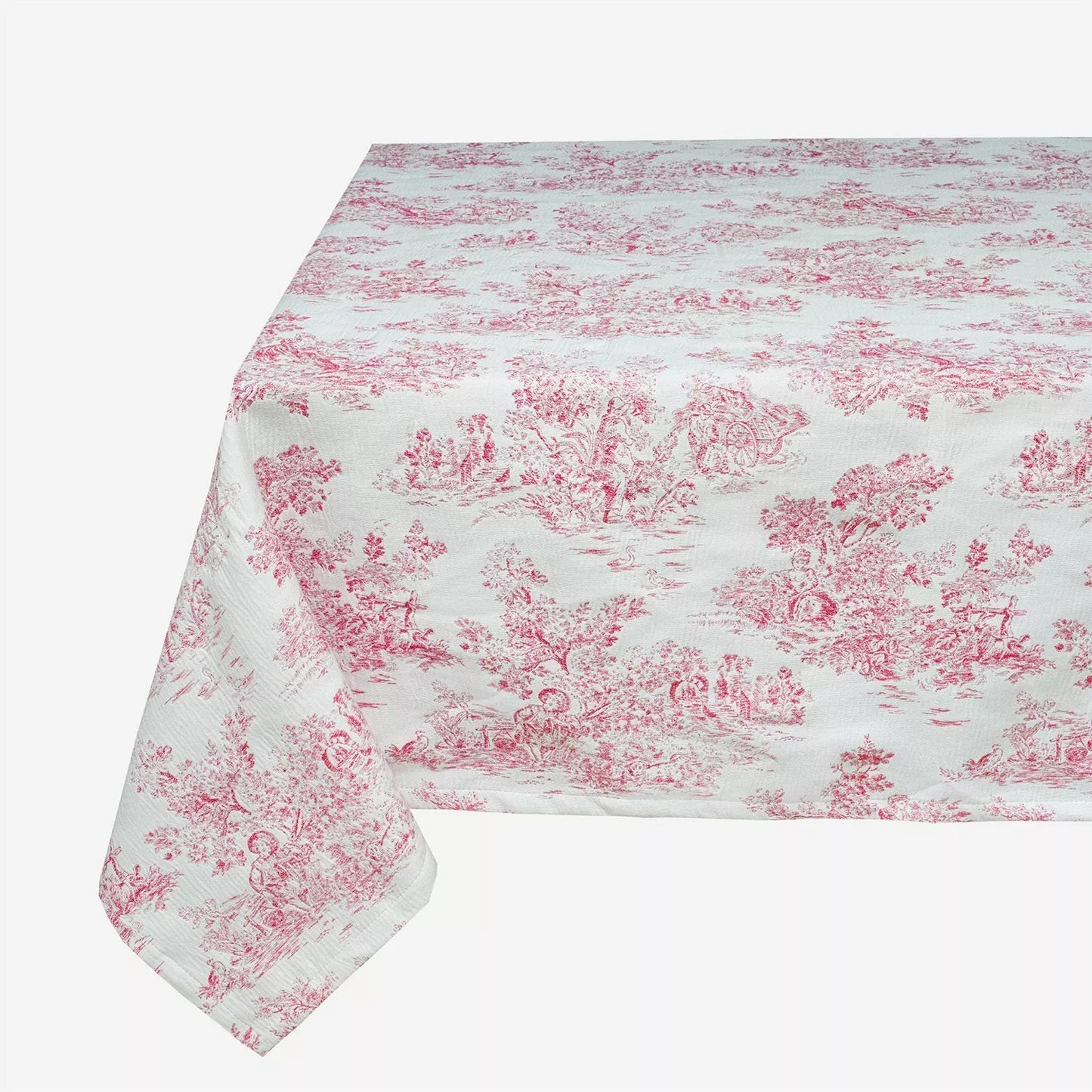 Toile Coraline Red French Jacquard Tablecloth/Couch Throw/Bed Spread