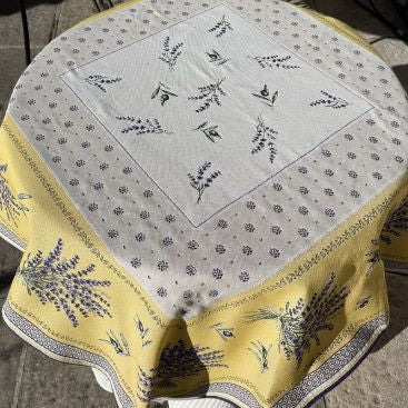 Castillon Lavender Yellow Square French Jacquard Table Cover 39” X 39”