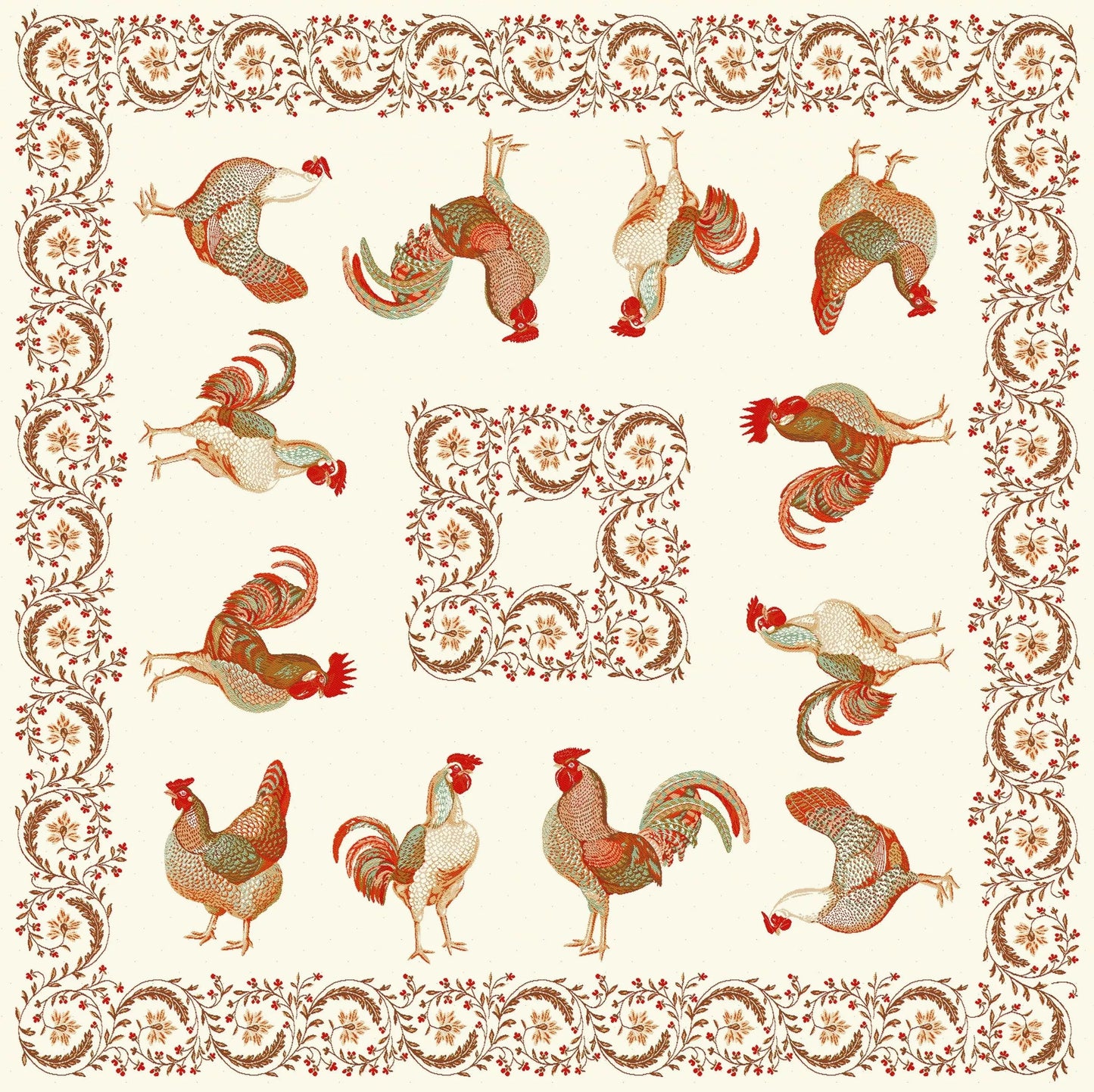 Chanteclair Chicken Square French Jacquard Table Cover 39” X 39”