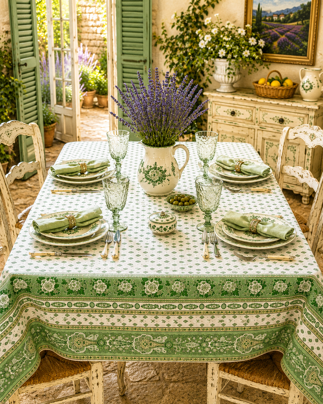 Bastide Green Coated Tablecloth