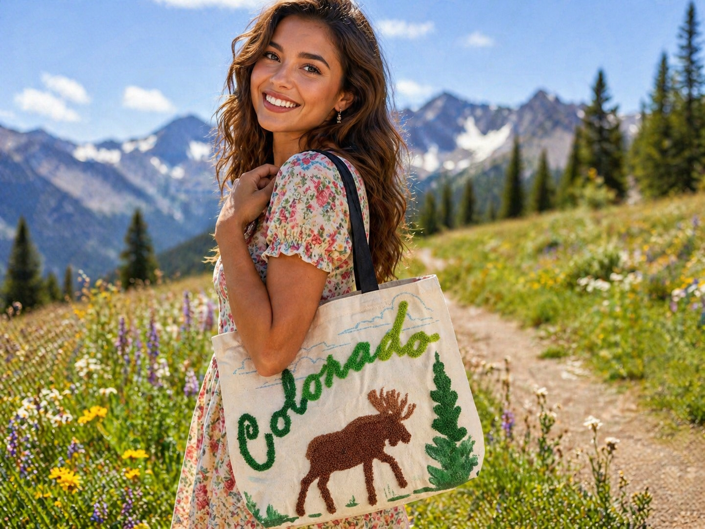 Colorado Moose Embroidered Tote