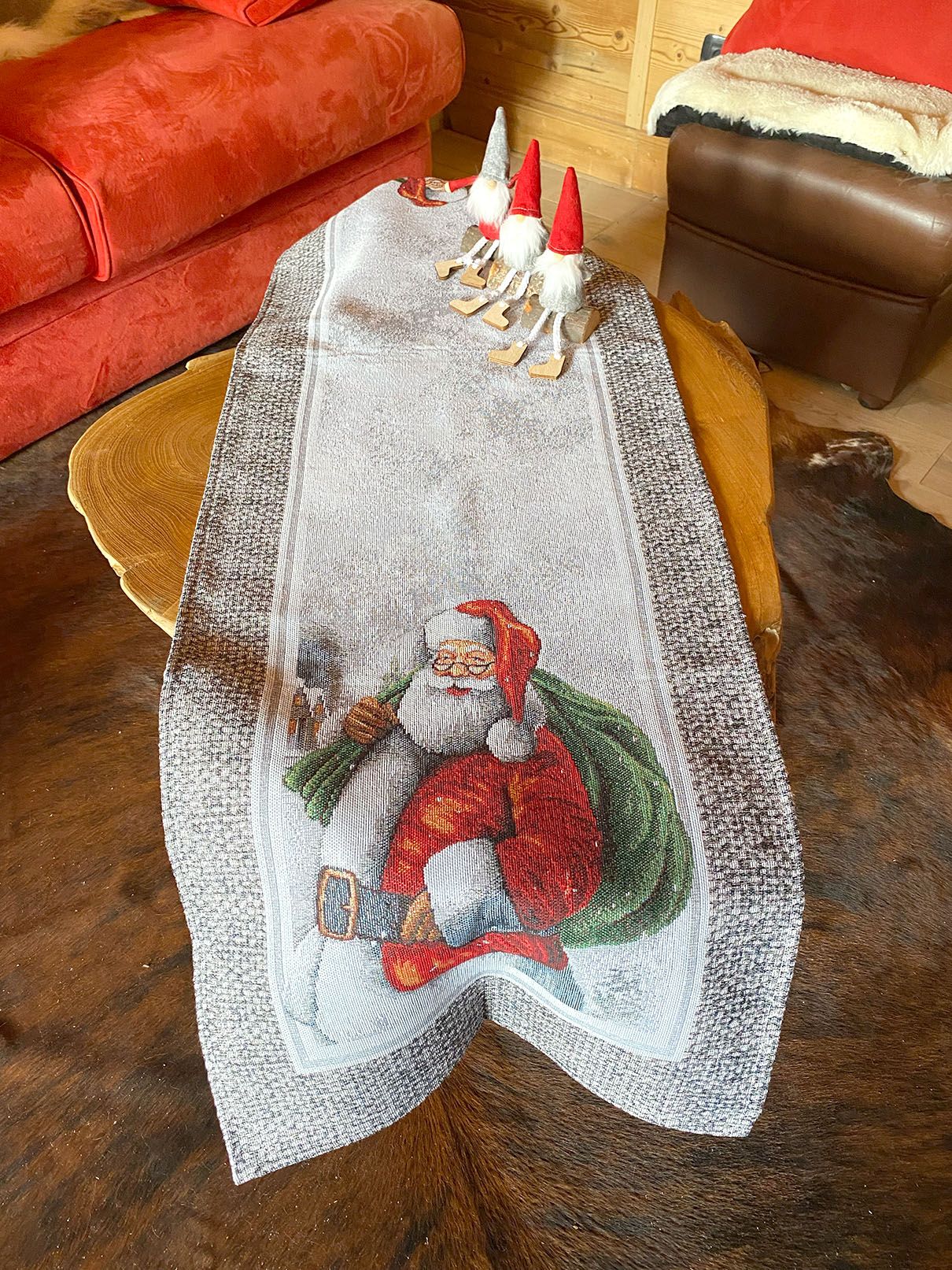 Claus Holiday French Jacquard Pillow Cover, Table Runner, Sofa Throw