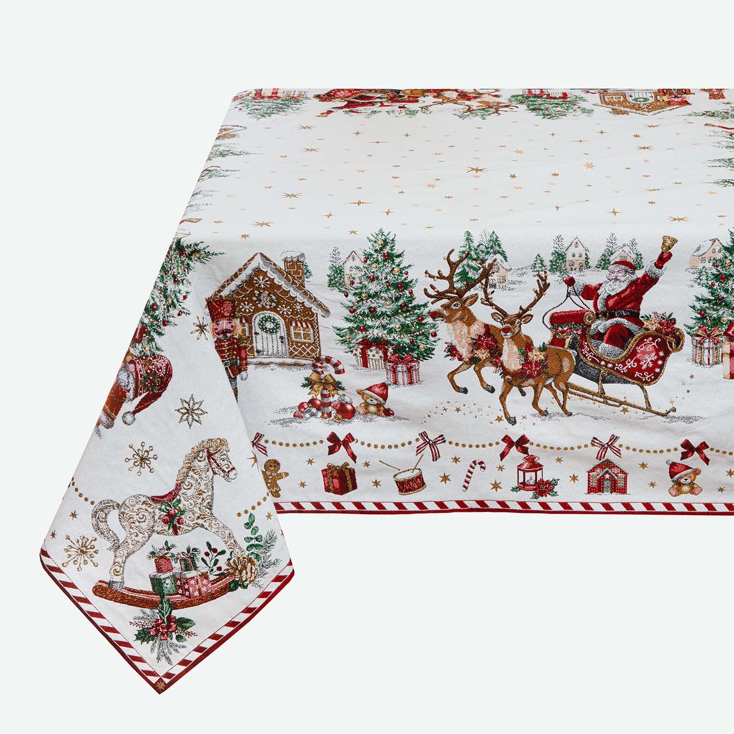 Christmas Square French Jacquard Table Cover 57” x 57” Holiday