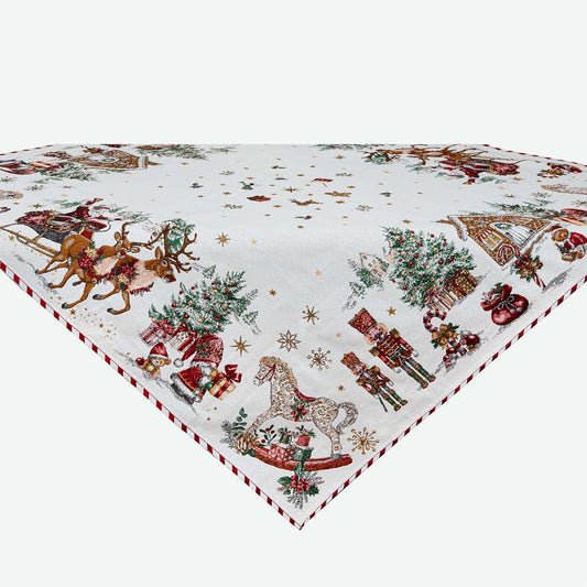 Christmas Square French Jacquard Table Cover 57” x 57” Holiday