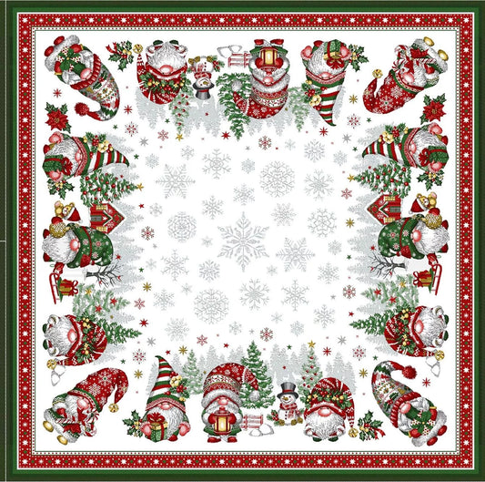 Gnomes Square French Jacquard Table Cover 39” X 39” Holiday