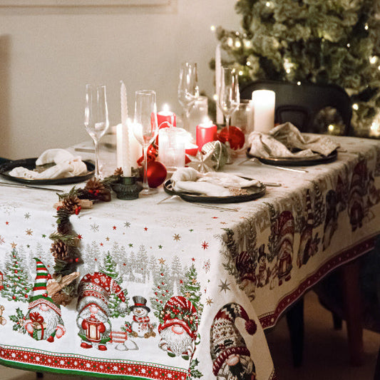 Gnomes Jacquard Tablecloth 58” X 100” Holiday