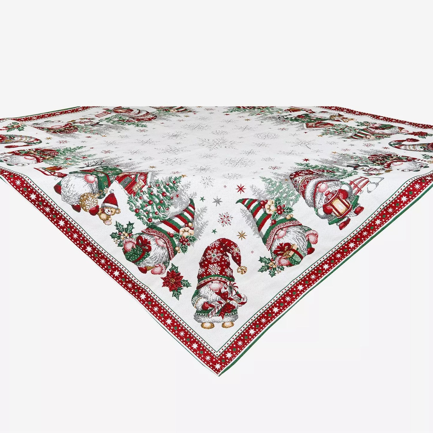 Gnomes Square French Jacquard Table Cover 39” X 39” Holiday
