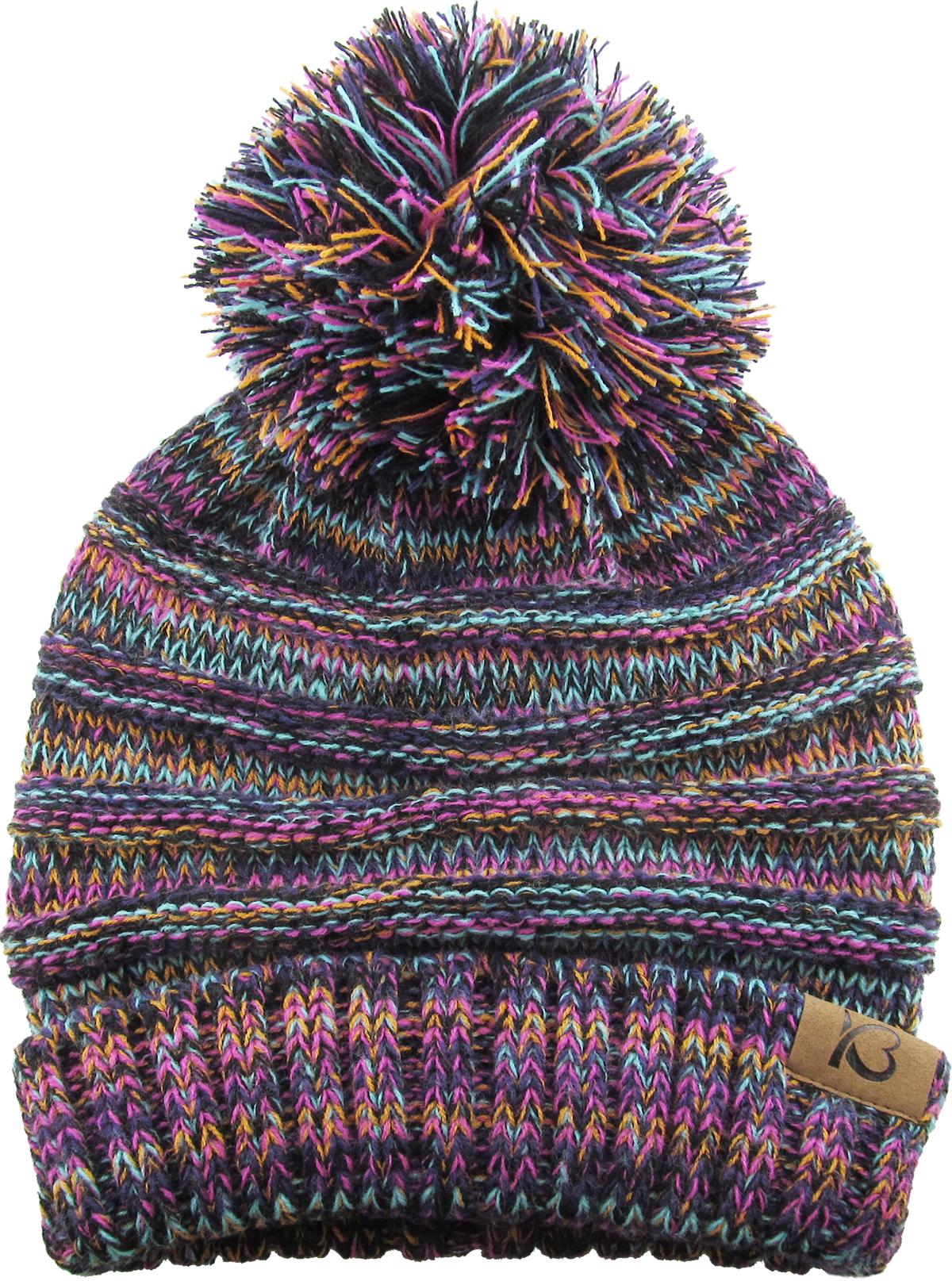 CHUNK POM POM CABLE KNIT RIBBED BEANIE