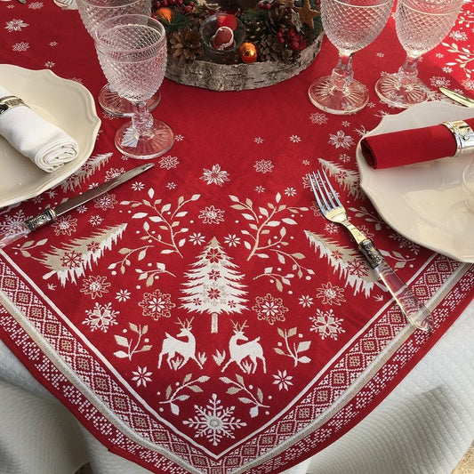 Vallee Red Holiday Square French Jacquard Table Cover