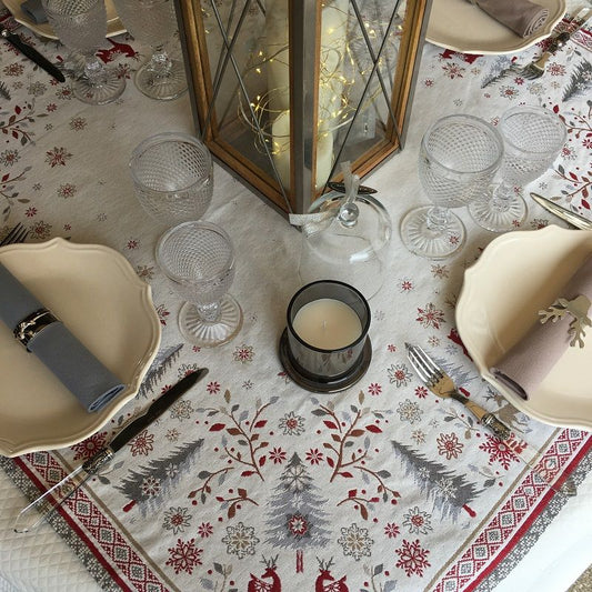 Vallee Ecru Holiday Square French Jacquard Table Cover