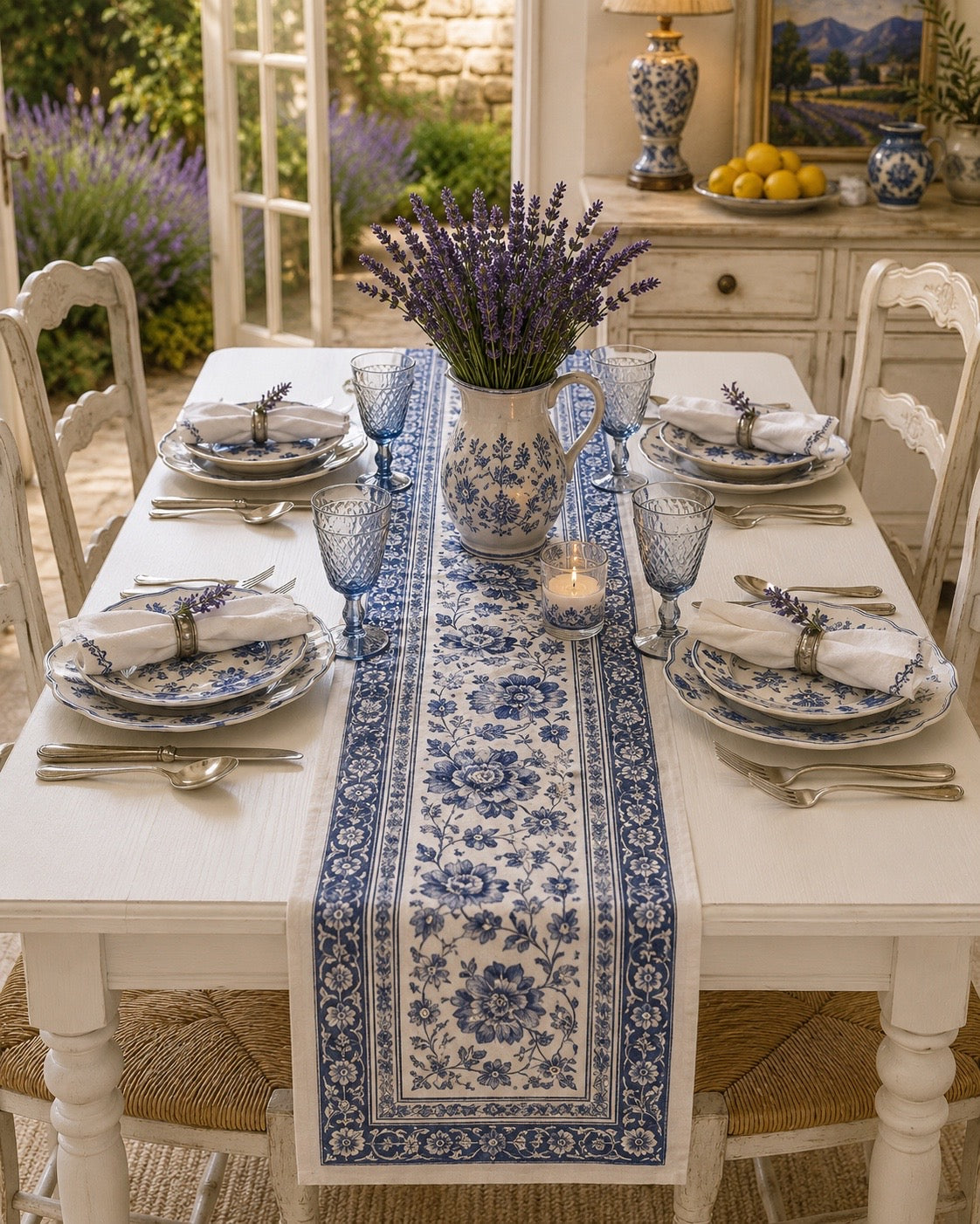 Dubarry Blue French Jacquard Table Runner