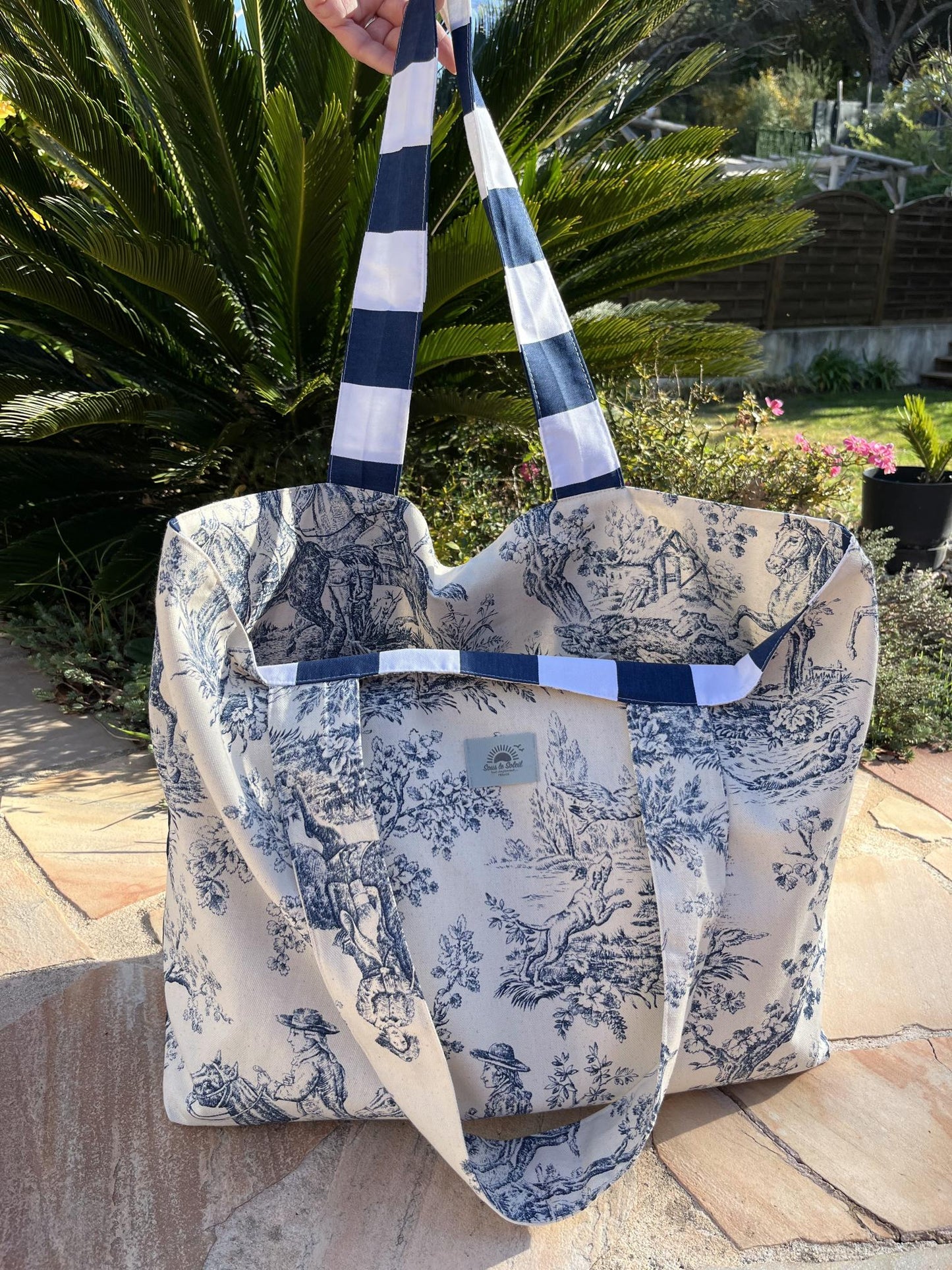 Toile Tote Bag One side Toile, One side Stripes