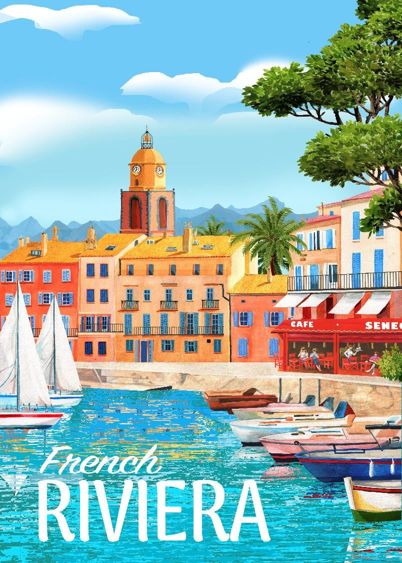 French Riviera Tea Towel