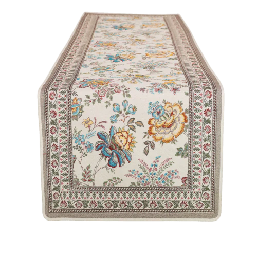 Garance Flowers Yellow Blue French Jacquard Table Runner