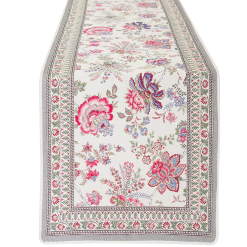 Garance Flowers Fuchsia Blue French Jacquard Table Runner