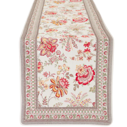Garance Flowers Yellow Red French Jacquard Table Runner