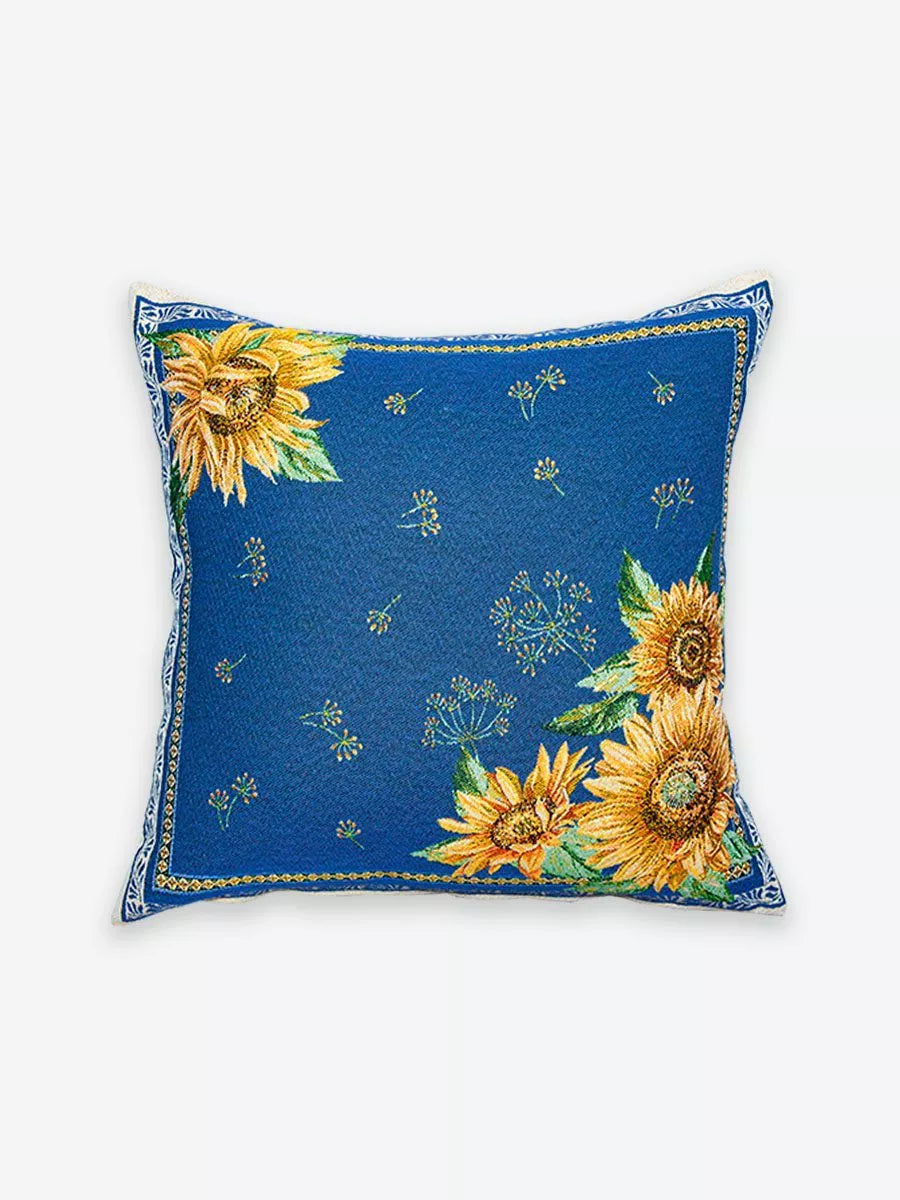 Sunflower Azur French Jacquard Pillow Cover