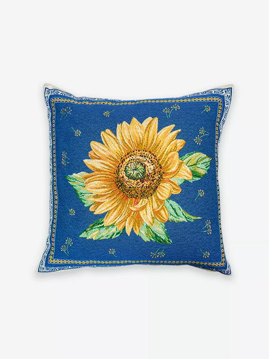Sunflower Azur French Jacquard Pillow Cover
