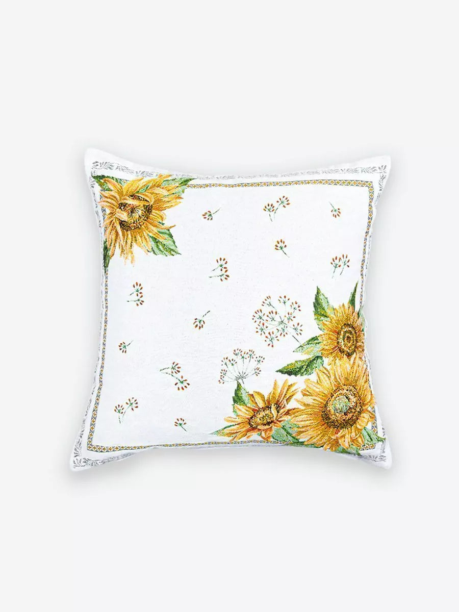 Sunflower White French Jacquard Pillow Cover