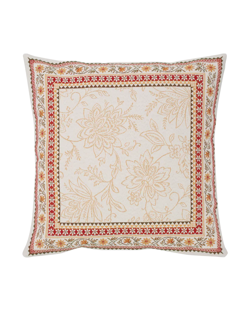 Sillans Ecru Red Autumn French Jacquard Pillow Cover