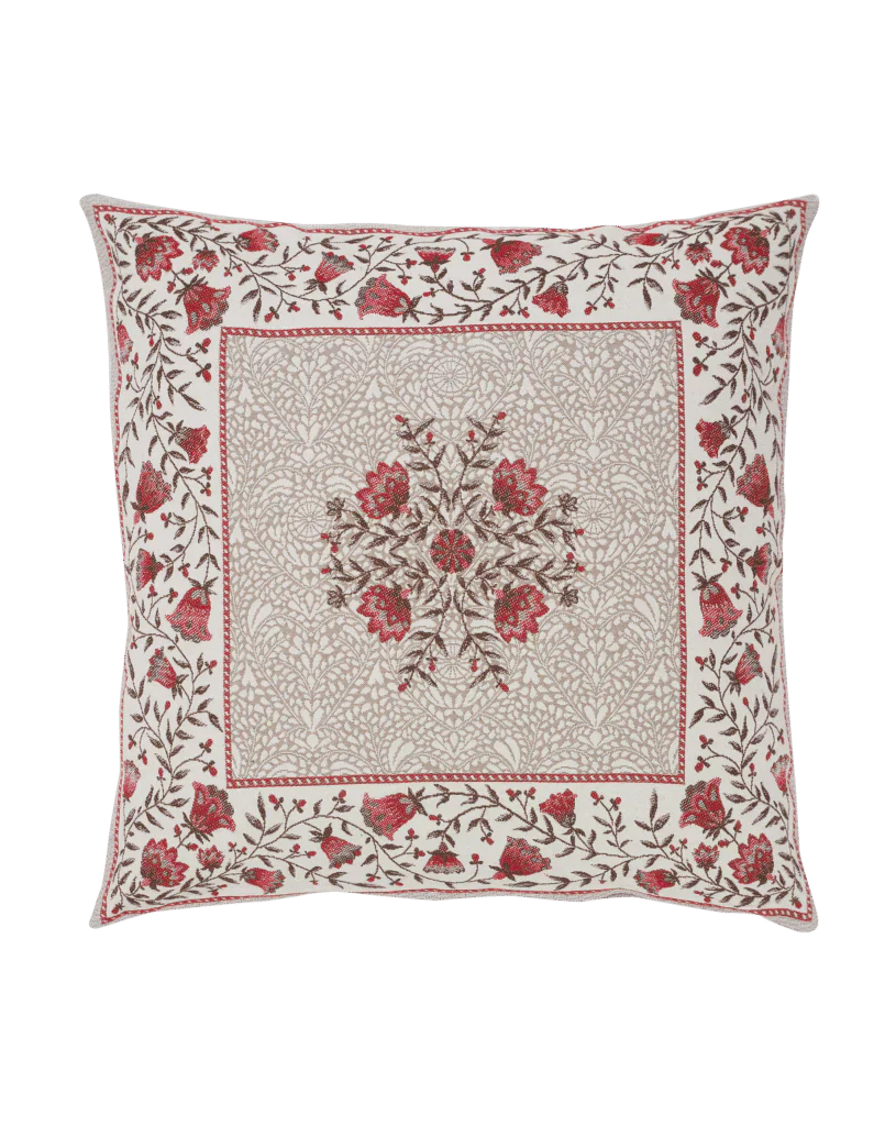Aubrac Taupe Floral French Jacquard Pillow Cover