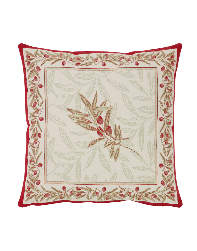 Auriol Olive Twigs Red French Jacquard Pillow Cover