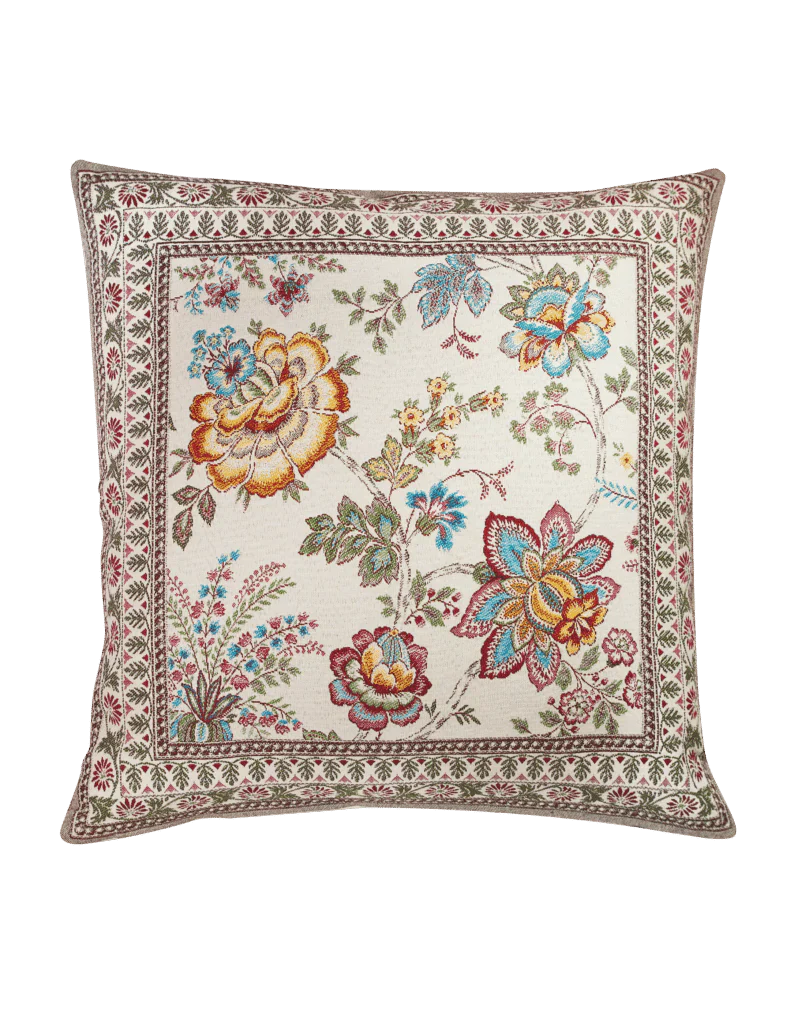 Garance Flowers Yellow Blue French Jacquard Pillow Cover