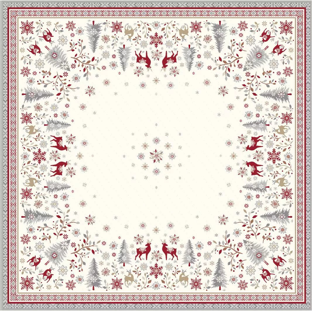 Vallee Ecru Holiday Square French Jacquard Table Cover