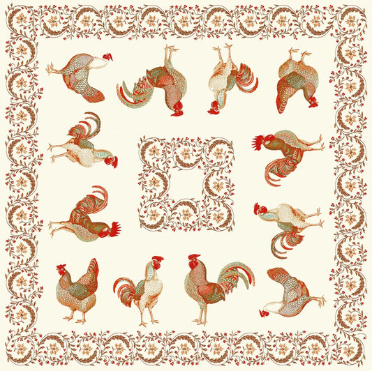 Chanteclair Chicken Square French Jacquard Table Cover 39” X 39”