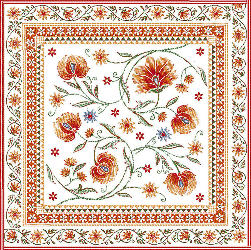 Sillans Ecru Red Autumn French Jacquard Pillow Cover