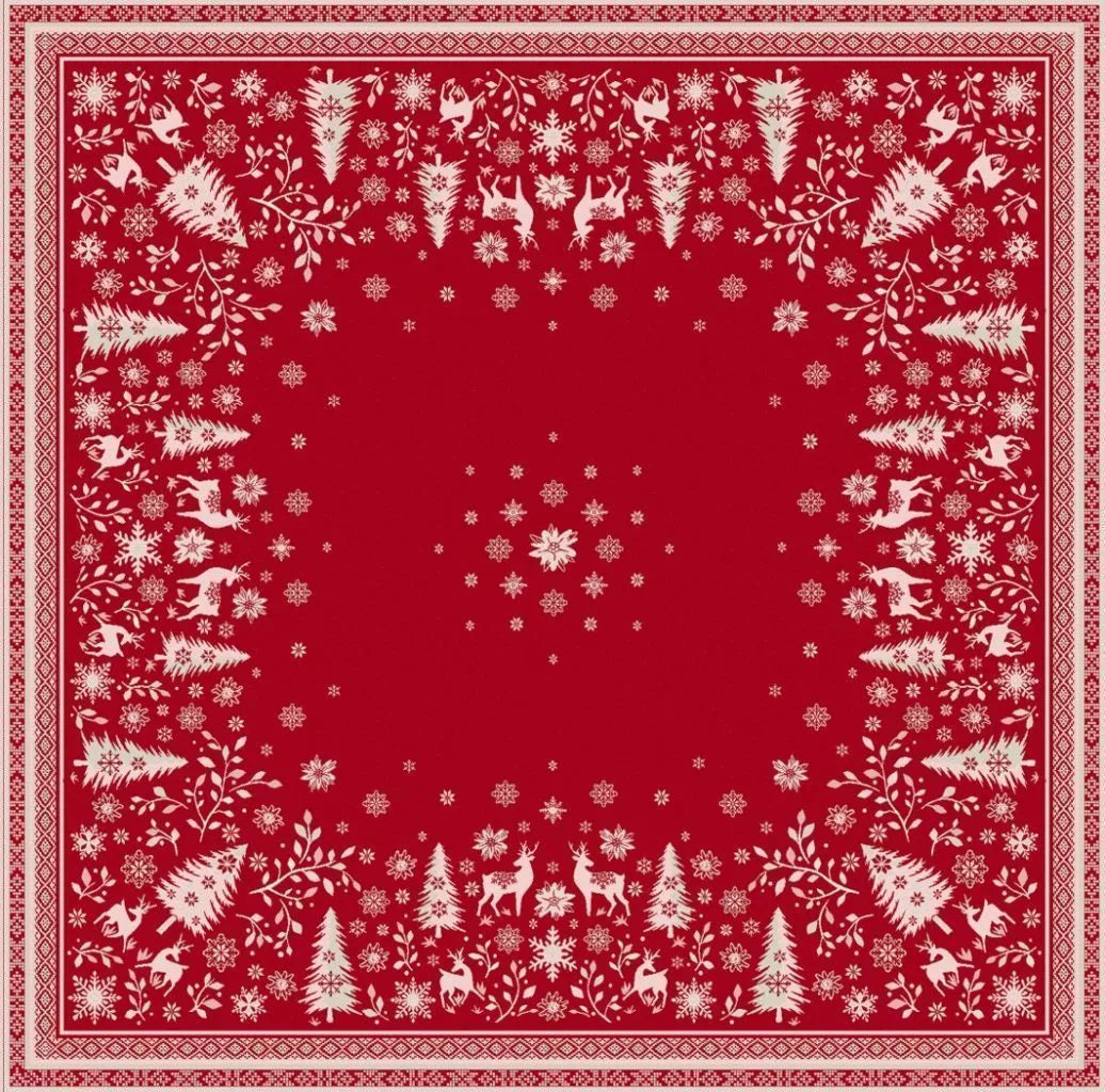 Vallee Red Holiday Square French Jacquard Table Cover