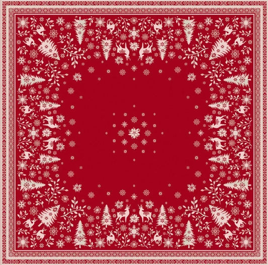 Vallee Red Holiday Square French Jacquard Table Cover