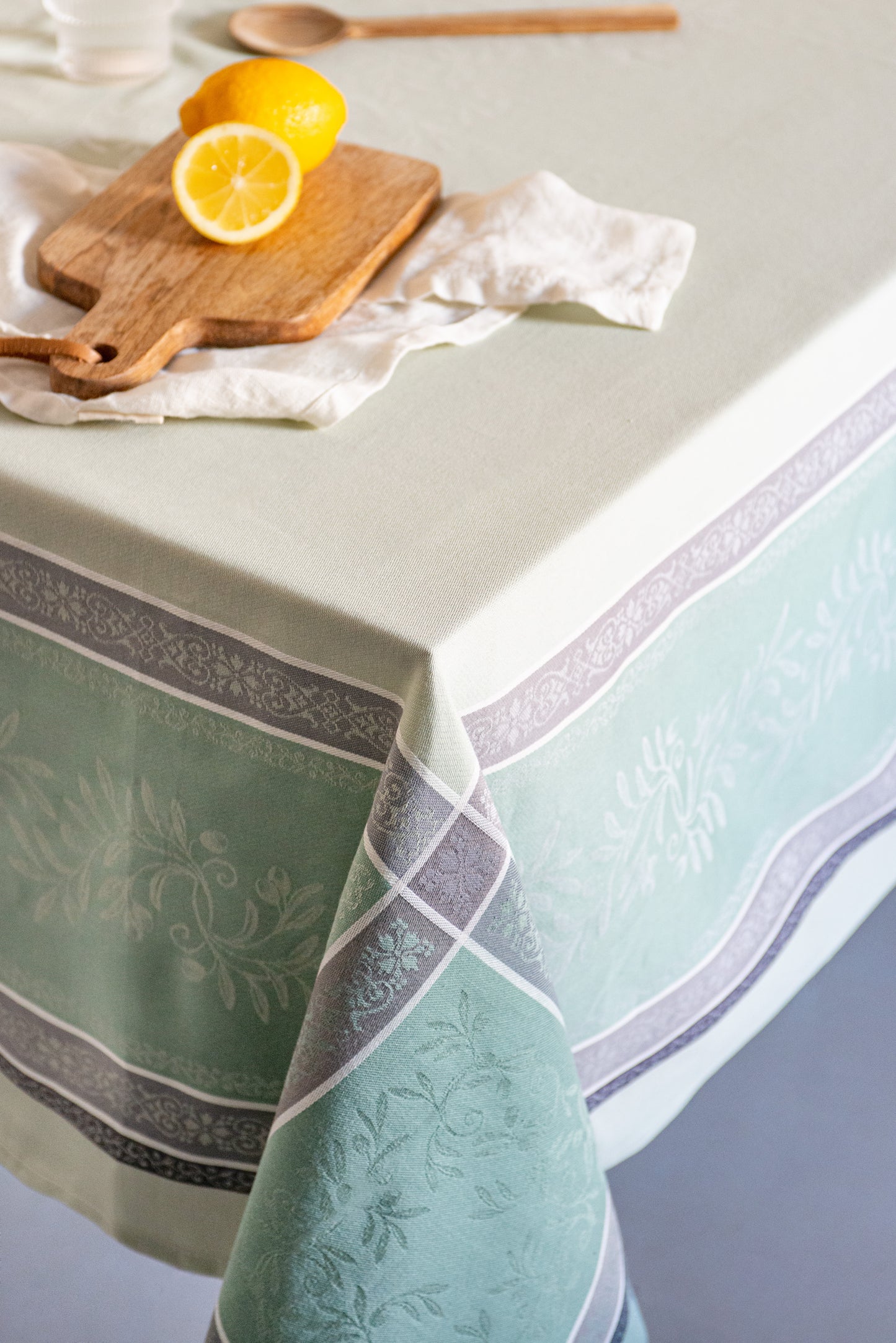 Olivia Green Jacquard Tablecloth (Water-Repellent)