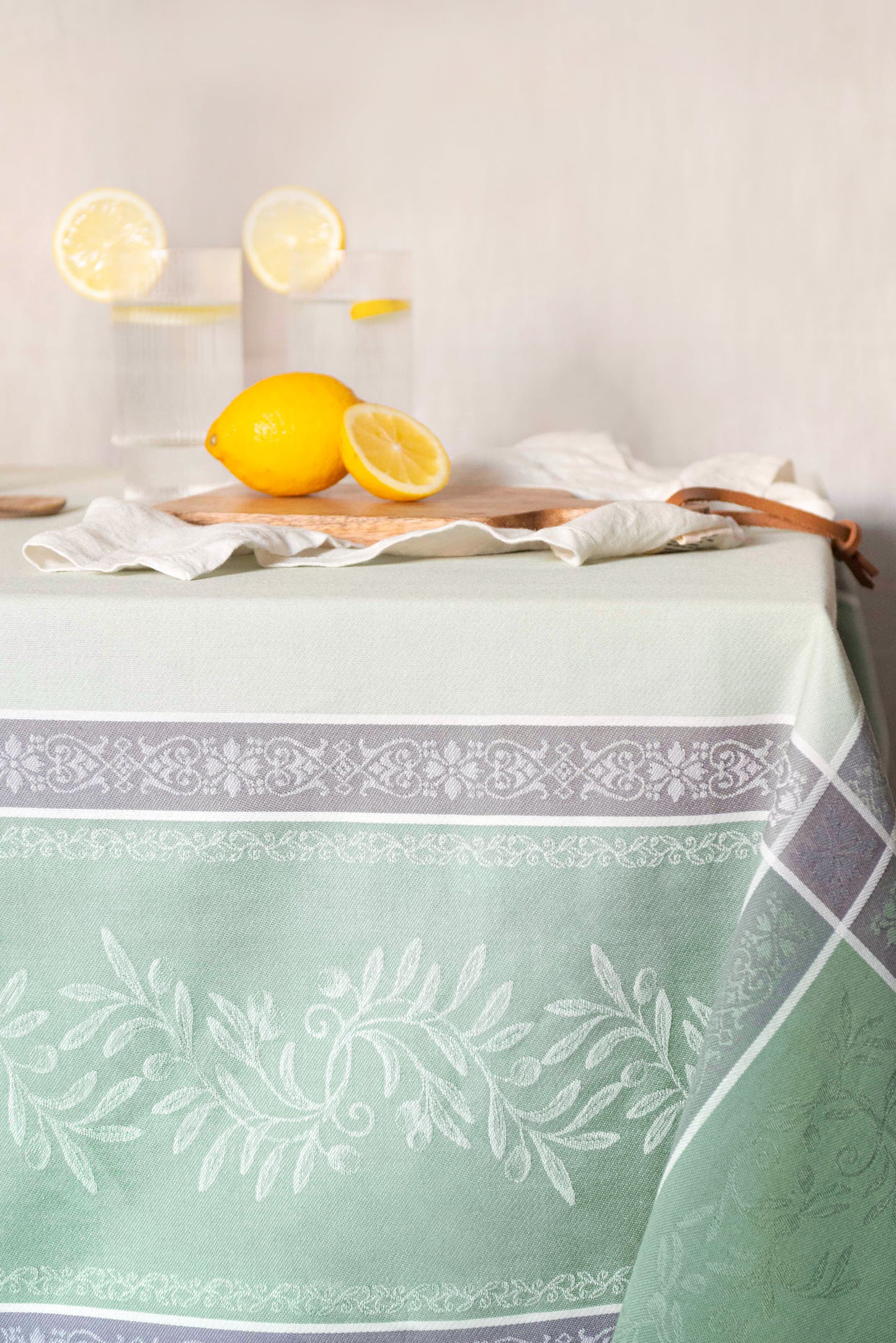 Olivia Green Jacquard Tablecloth (Water-Repellent)