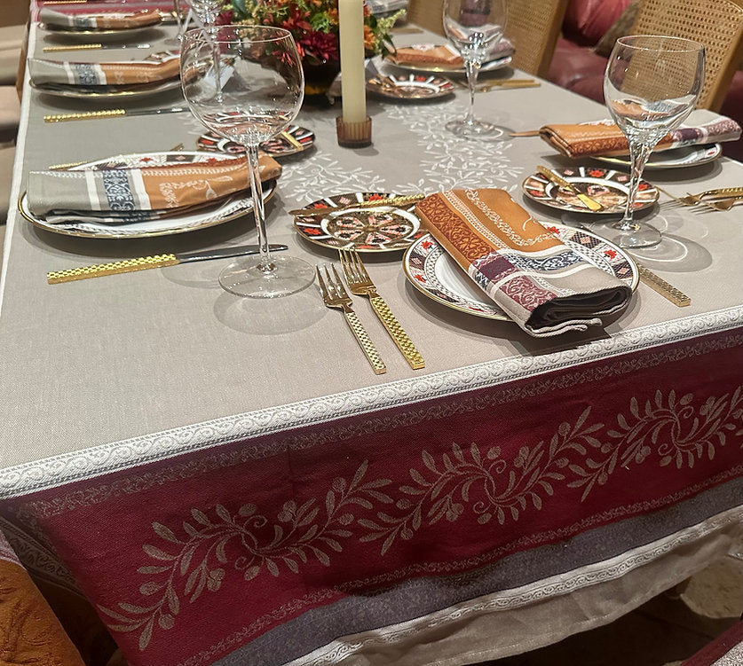 Olivia Cinnamon Jacquard Tablecloth (Water-Repellent)