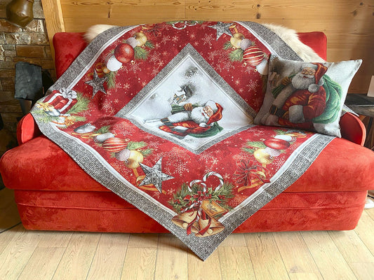 Claus Holiday French Jacquard Pillow Cover, Table Runner, Sofa Throw