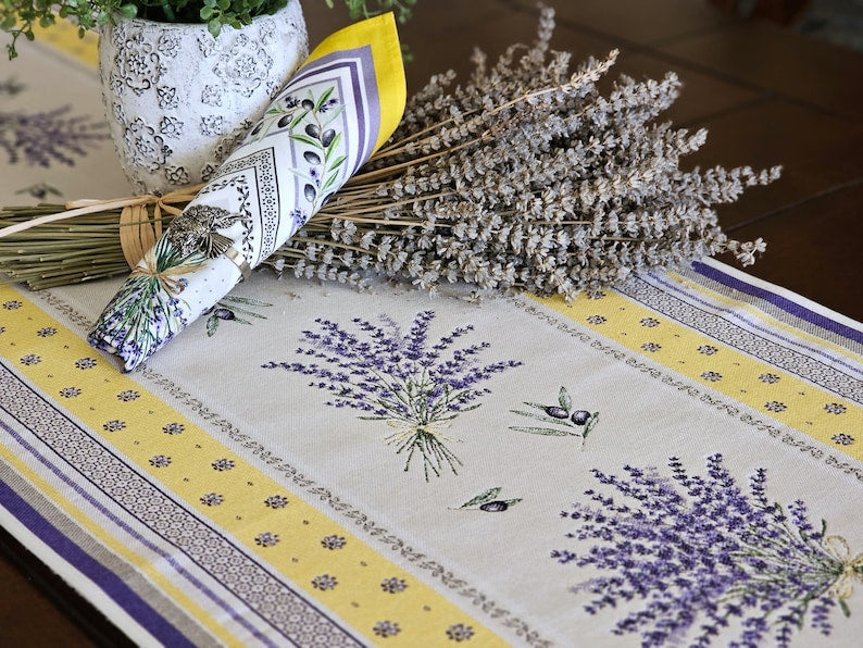 Castillon Lavender Yellow French Jacquard Table Runner