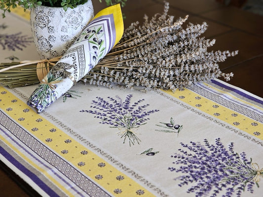 Castillon Lavender Yellow French Jacquard Table Runner