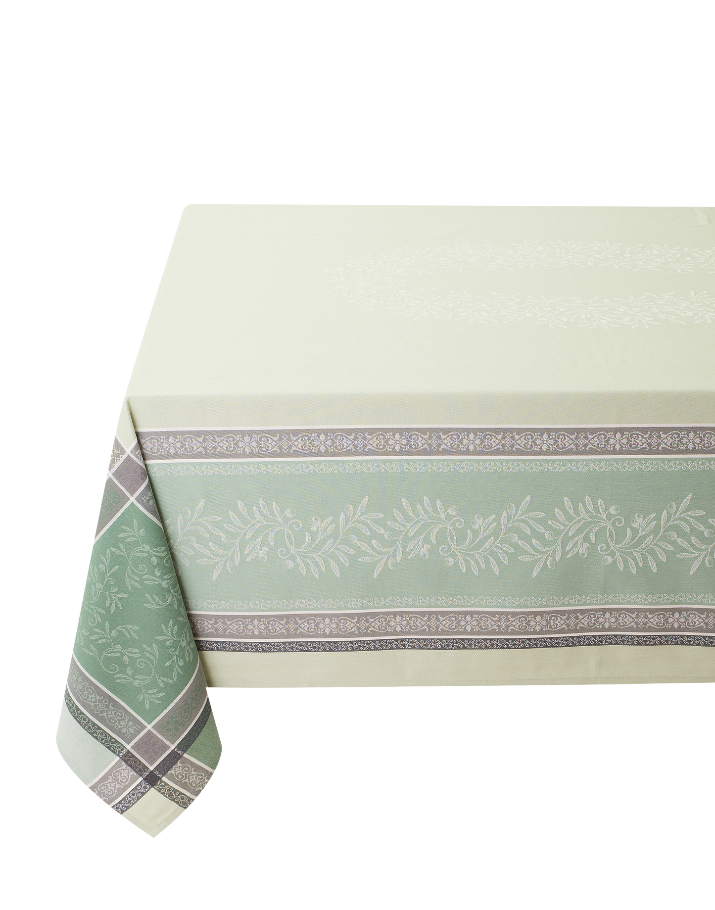 Olivia Green Jacquard Tablecloth (Water-Repellent)