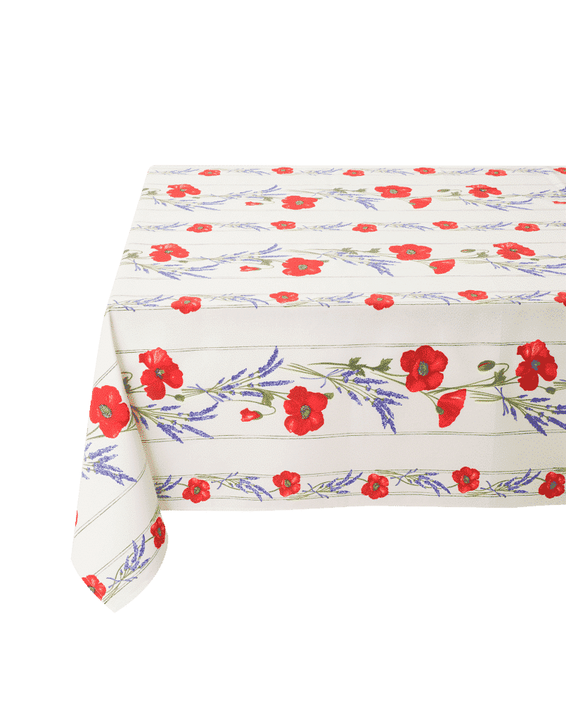 Poppy White Coated Tablecloth